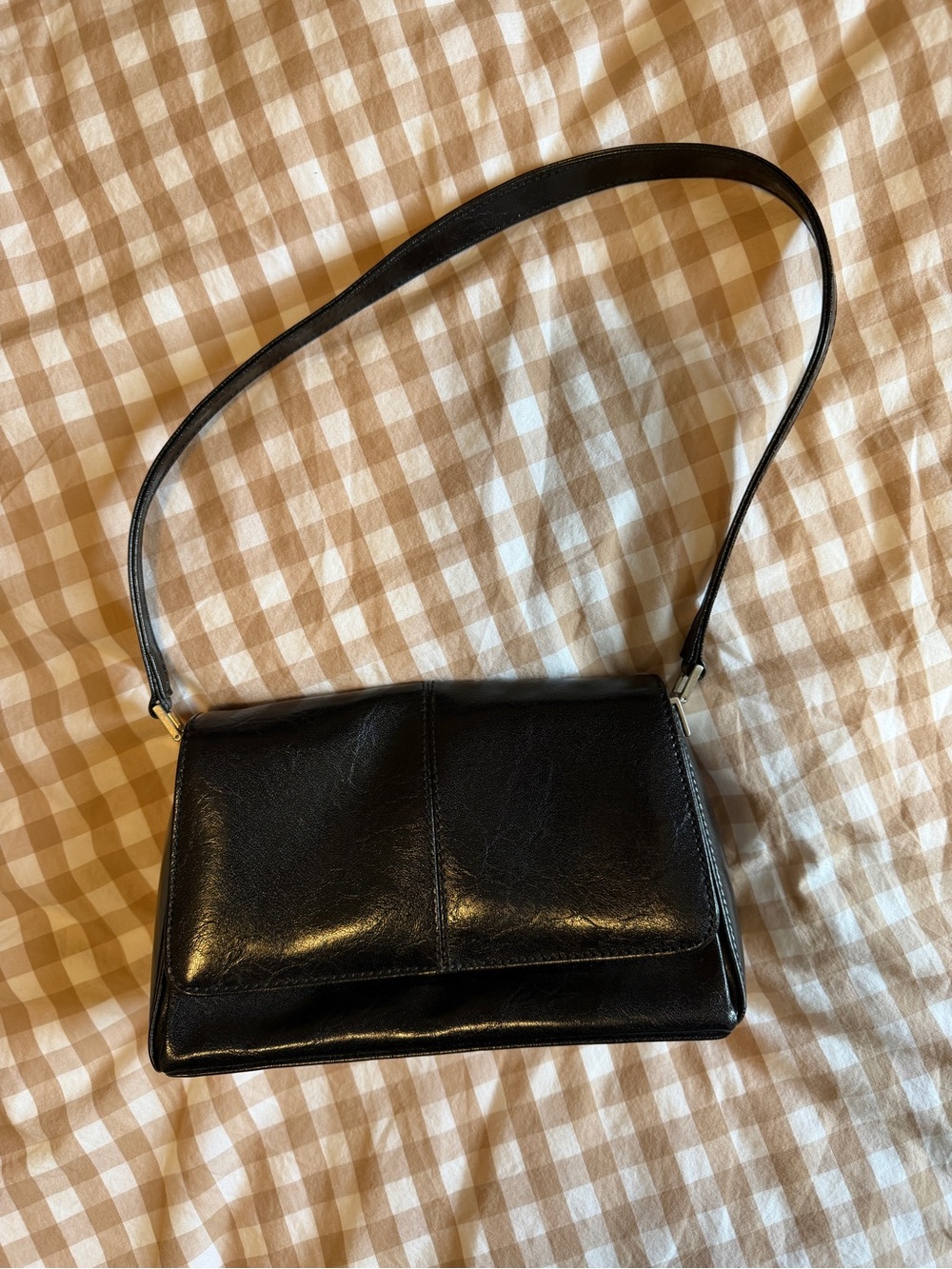 Y2K Liz Claiborne Black Leather Shoulder Bag with Single Strap